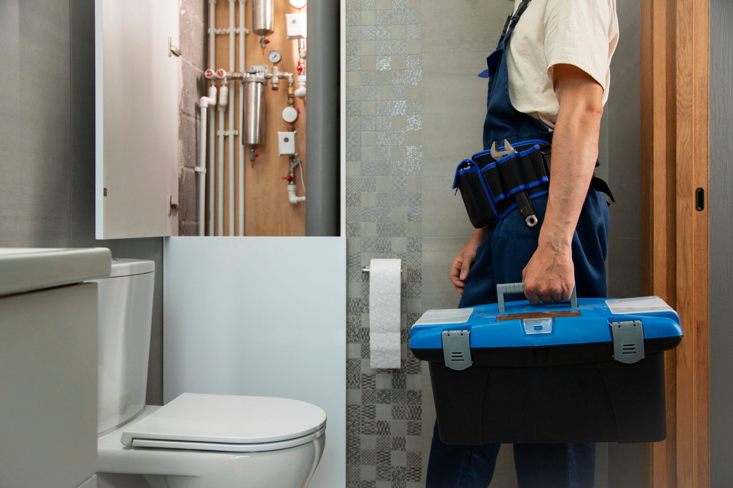 Plombier qui travail en sécurité et qui connaît les dangers du métier de plombier
